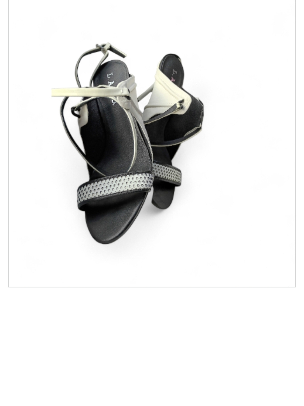 L.A.M.B. Black and White Ankle-Strap Sandals By Gwen Stefani Strappy Size 6 OBO